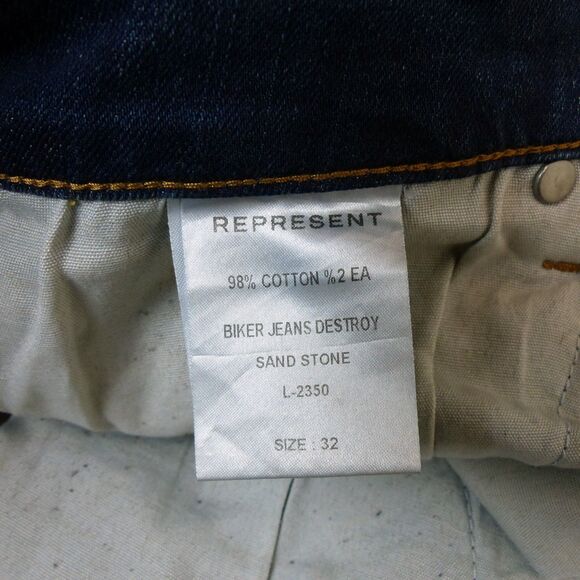 Represent Biker Jeans Mens 32 Blue Sand Stone Destroy Wash Moto Rib Skinny Rock - Picture 14 of 15